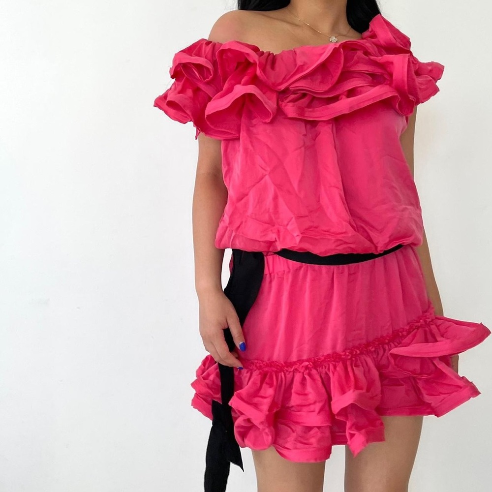 2010 Lanvin X H&M Hot Pink Ruffle Dress - Small